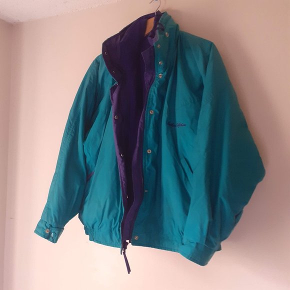 Torquoise Blue/Purple Winter Windbreaker jacket  removable Fleece Liner, hood M - Picture 2 of 8